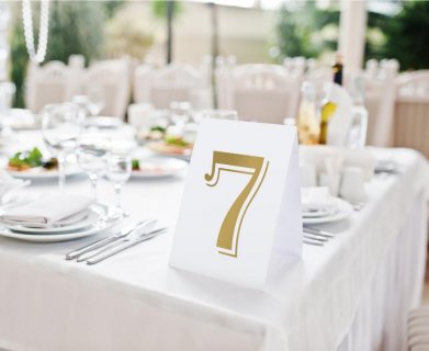 White color table numbers with gold mat print