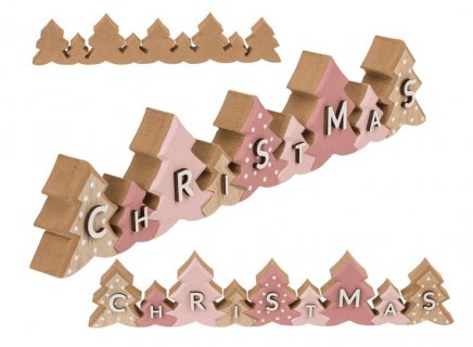 Wooden trees decoration with pink Christmas letters