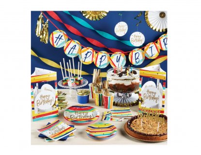 Small paper plates for a birthday party from the Birthday Stripes party collection