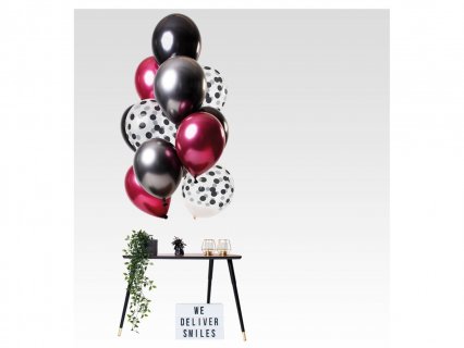 Latex balloons in black, burgundy and white color with black dots print