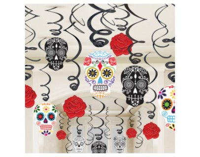 Day of the Dead hanging swirl decorations 30pcs