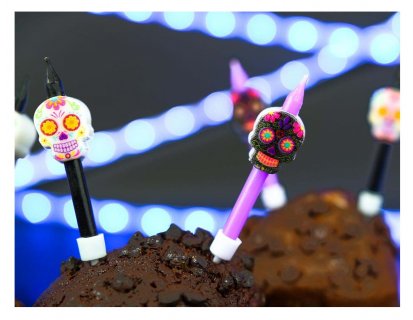 Birthday cake candles for a Day of the dead or Halloween theme party.