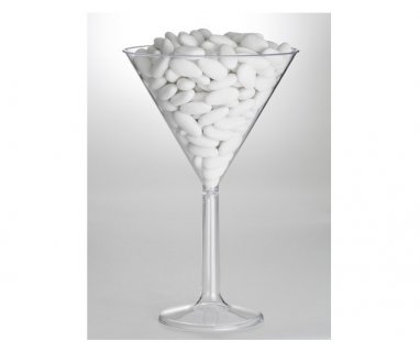 Plastic reusable martini cup with high pedestal for the candy bar