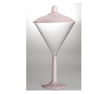 Clear martini cup with pink high pedestal and pink cover cup