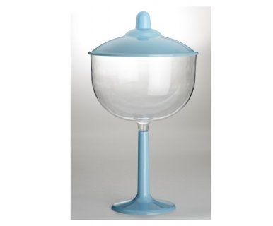 Clear wine cup with blue pedestal and blue cover cup
