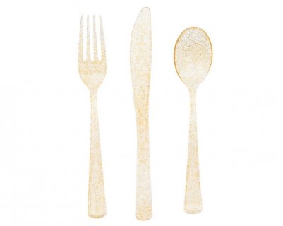 Clear with gold glitter cutlery set 18pcs