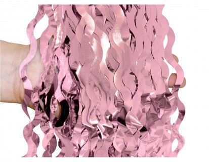 Decorative foil curtain in pink color and wavy shaped