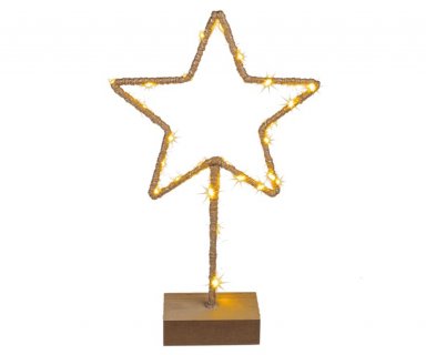 Διακοσμητικό αστέρι από λινάτσα με φωτάκια LED και ξύλινη βάση