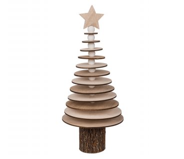 Διακοσμητικό ξύλινο δεντράκι με βάση κορμό δέντρου και κορυφή το ξύλινο αστέρι 32εκ