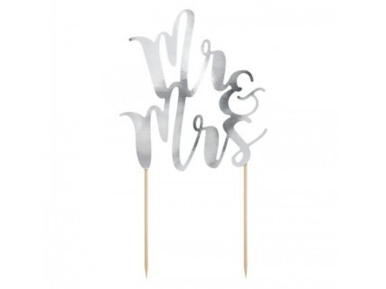 Διακοσμητικό Τούρτας Mr & Mrs σε Ασημί Χρώμα