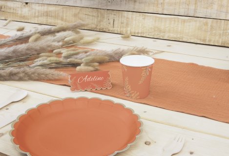 Decorative cotton table runner in terracotta color 30cm x 300cm