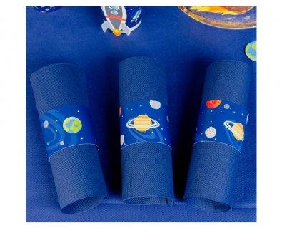 Decorative paper napkin rings for a space party theme