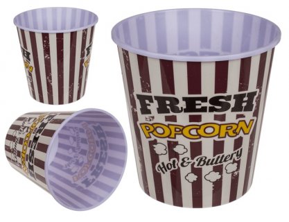 Plastic pop corn bucket with a vintage design