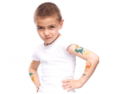 Αξεσουάρ για παιδικό πάρτυ με τα προσωρινά τατουάζ με σχέδιο τους δεινόσαυρους