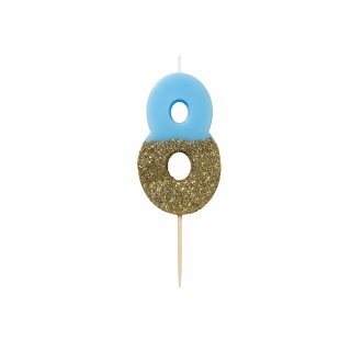 8 Γαλάζιο Κερί Για Τούρτα Με Χρυσό Γκλίτερ