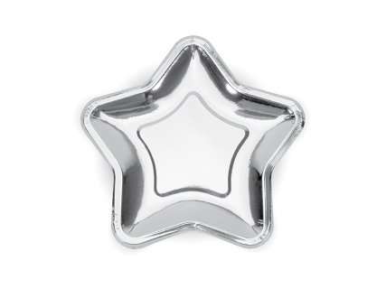 Metallic Silver Star shaped small paper plates 6/pcs