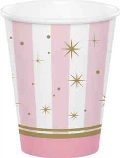Ροζ με λευκό και χρυσό χάρτινα ποτήρια από την σειρά Μπαλέτο