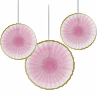 Pink Decorative Paper Fans with Gold Deatail 3/pcs