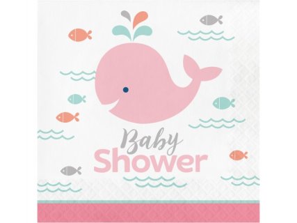 Ροζ Φάλαινα Χαρτοπετσέτες για Baby Shower (16τμχ)