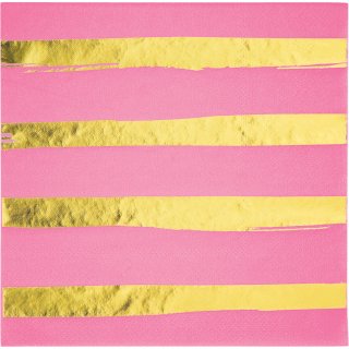 Pink luncheon napkins Gold foiled stripes 16/pcs