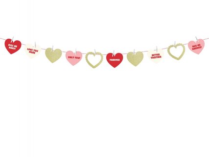 Sweet Love Garland with Hearts Glitter and Messages