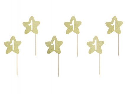Χρυσά Λουλουδάκια Διακοσμητικές Οδοντογλυφίδες Για Τα Πρώτα Γενέθλια 6τμχ