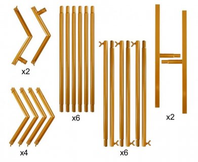 Hexagonal gold metallic frame that needs to be assembled