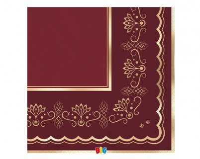 Elegant red luncheon napkins with gold foiled design 16pcs