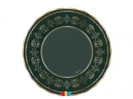 Elegant green small paper plates with gold foiled print 6pcs