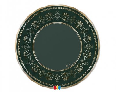 Elegant green extra large paper plates with gold foiled print 6pcs