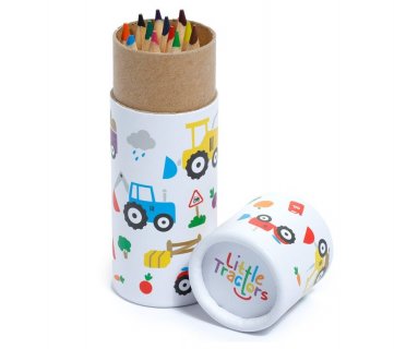 Coloring pencils in a pot with vehicles design