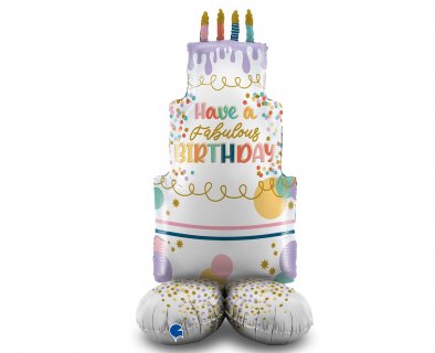 Fancy Birthday μεγάλο επιδαπέδιο foil μπαλόνι σε σχήμα τούρτας