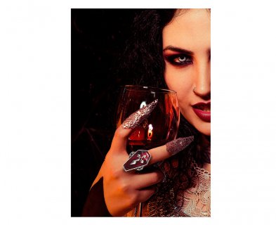Metallic ring with the red coffin design