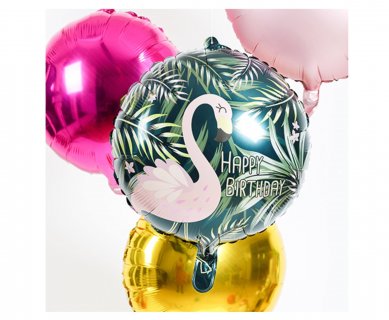 Ροζ Φλαμίνγκο με Τροπικά φύλλα foil μπαλόνι