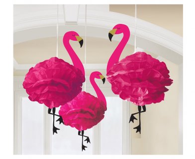 Flamingo fluffy decorations 3pcs