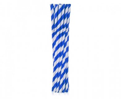 Flexible blue with stripes paper straws 12pcs
