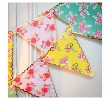 Floral flag bunting, themed party supplies