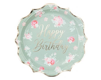 Floral happy birthday large paper plates 8pcs