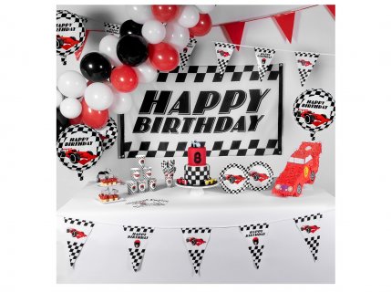 Decorative plastic flag bunting for a Formula 1 party theme