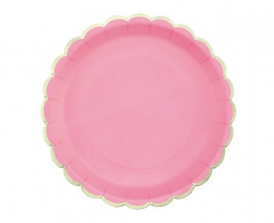 Hot pink large paper plates with gold foiled edging 8pcs