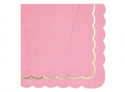 Luncheon napkins in hot pink color with gold foiled bordure 16pcs