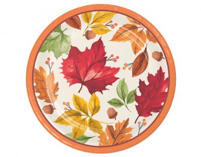 Μεγάλα χάρτινα πιάτα με σχέδιο τα φθινοπωρινά φύλλα 8τμχ