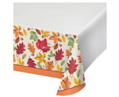 Paper tablecover with fall leaves print 137cm x 259cm