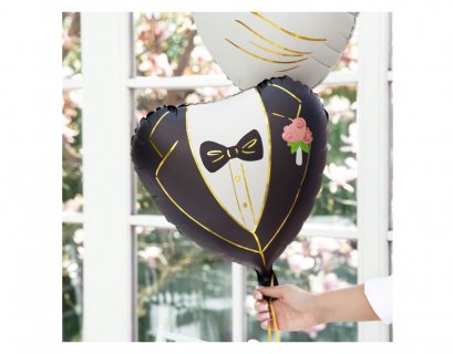 Foil μπαλόνι καρδιά με σχέδιο το γαμπριάτικό κοστούμι με τριαντάφυλλο στο πέτο