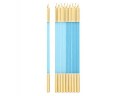 Γαλάζια Μακρόστενα Κεριά με Χρυσό Τελείωμα (10τμχ)