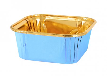 Γαλάζια μίνι τετράγωνα φορμάκια για τον φούρνο με χρυσό περίγραμμα 10τμχ