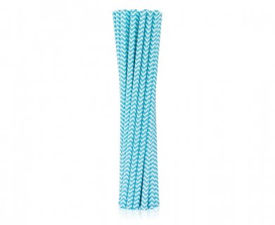 Light blue paper straws with chevron design 12pcs