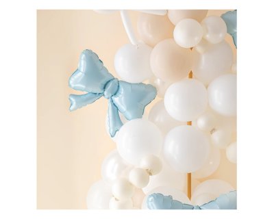 Bow shaped foil balloons in light blue color for party decoration