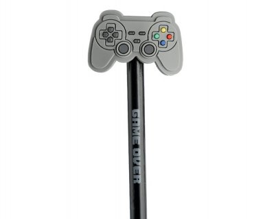 Game over pencil with the grey gaming controller