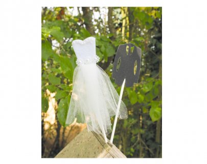 Cake toppers for the wedding cake decoration with the bridal dress and the groom tuxedo